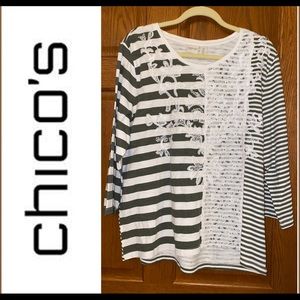 EUC Chico’s Size 4 Zenergy Lucy Lace Striped Top